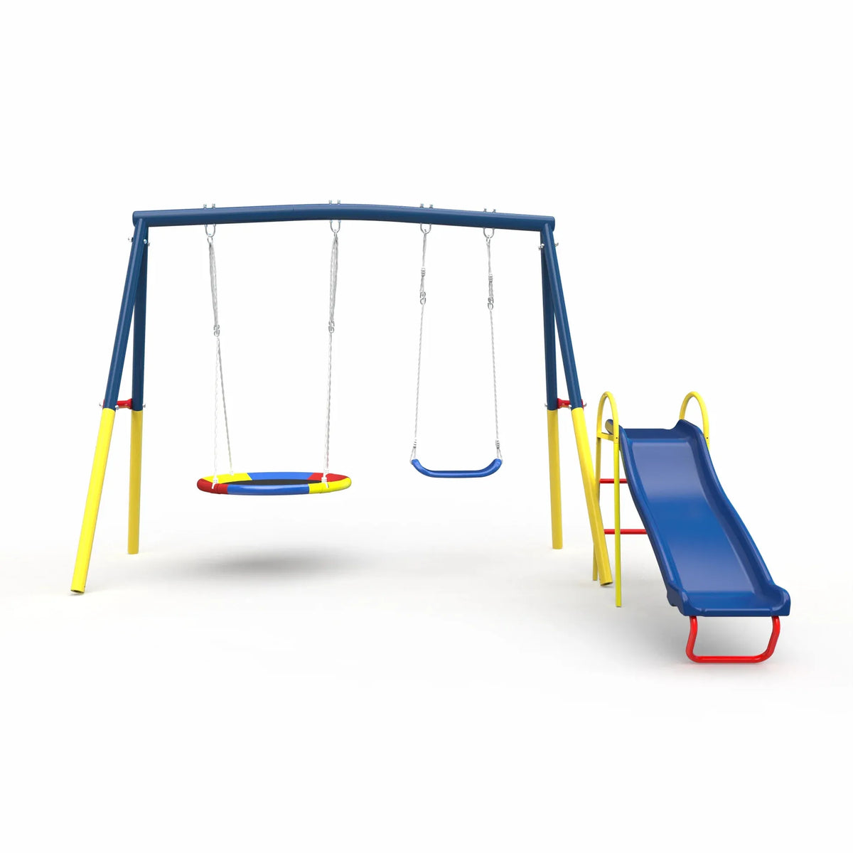 3 in 1 Outdoor Swing Set with Saucer Swing Belt Swing and Slide