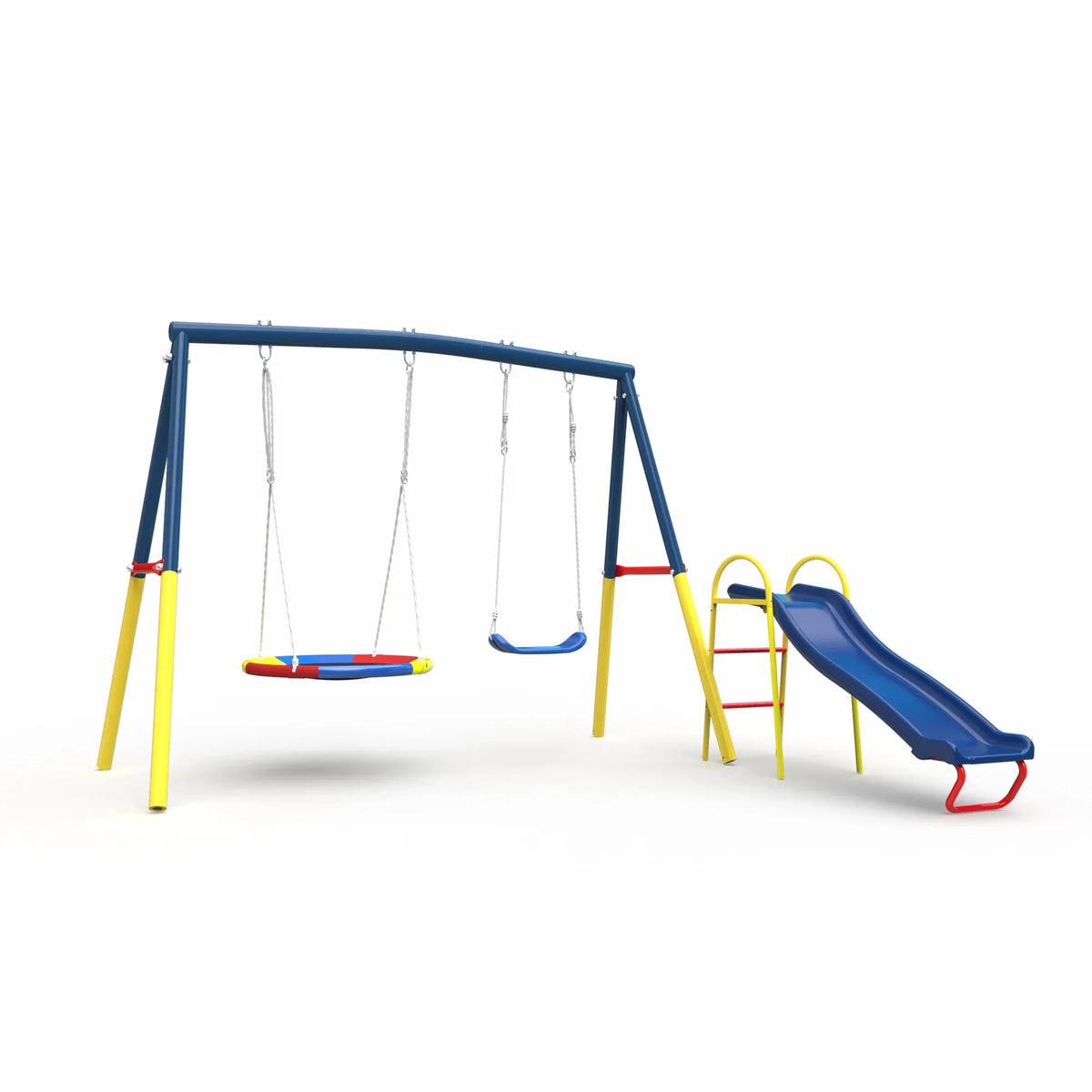 3 in 1 Outdoor Swing Set with Saucer Swing Belt Swing and Slide
