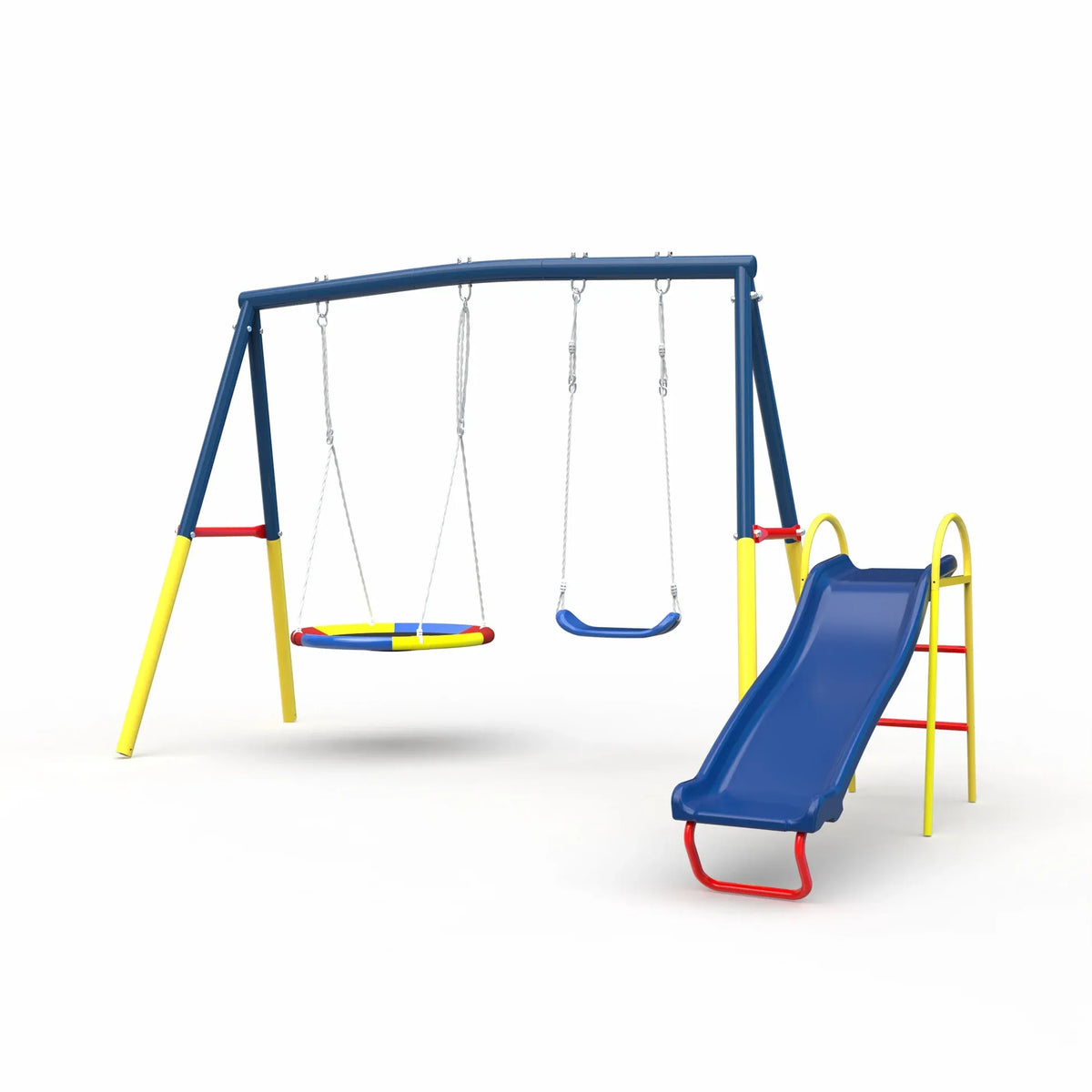 3 in 1 Outdoor Swing Set with Saucer Swing Belt Swing and Slide