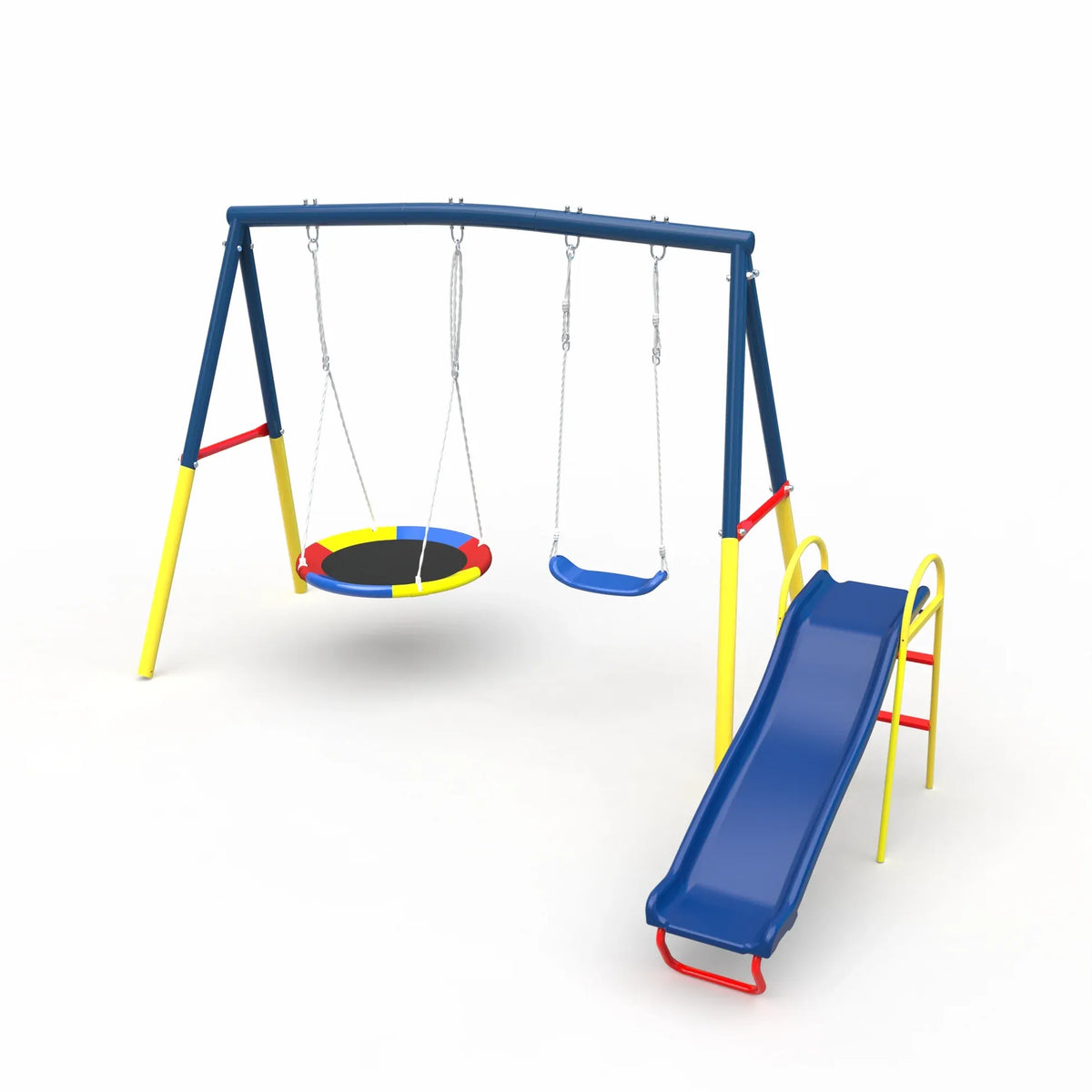 3 in 1 Outdoor Swing Set with Saucer Swing Belt Swing and Slide