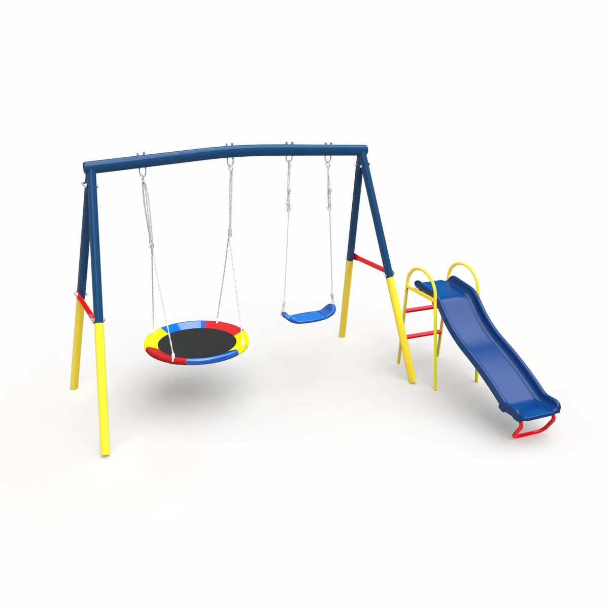 3 in 1 Outdoor Swing Set with Saucer Swing Belt Swing and Slide