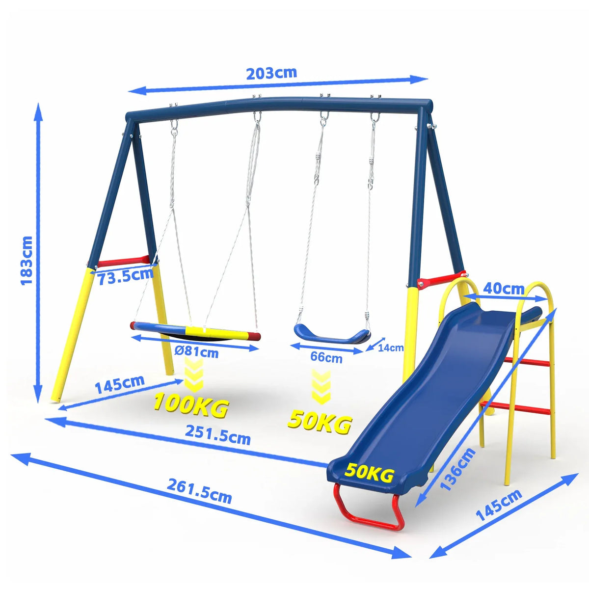 3 in 1 Outdoor Swing Set with Saucer Swing Belt Swing and Slide