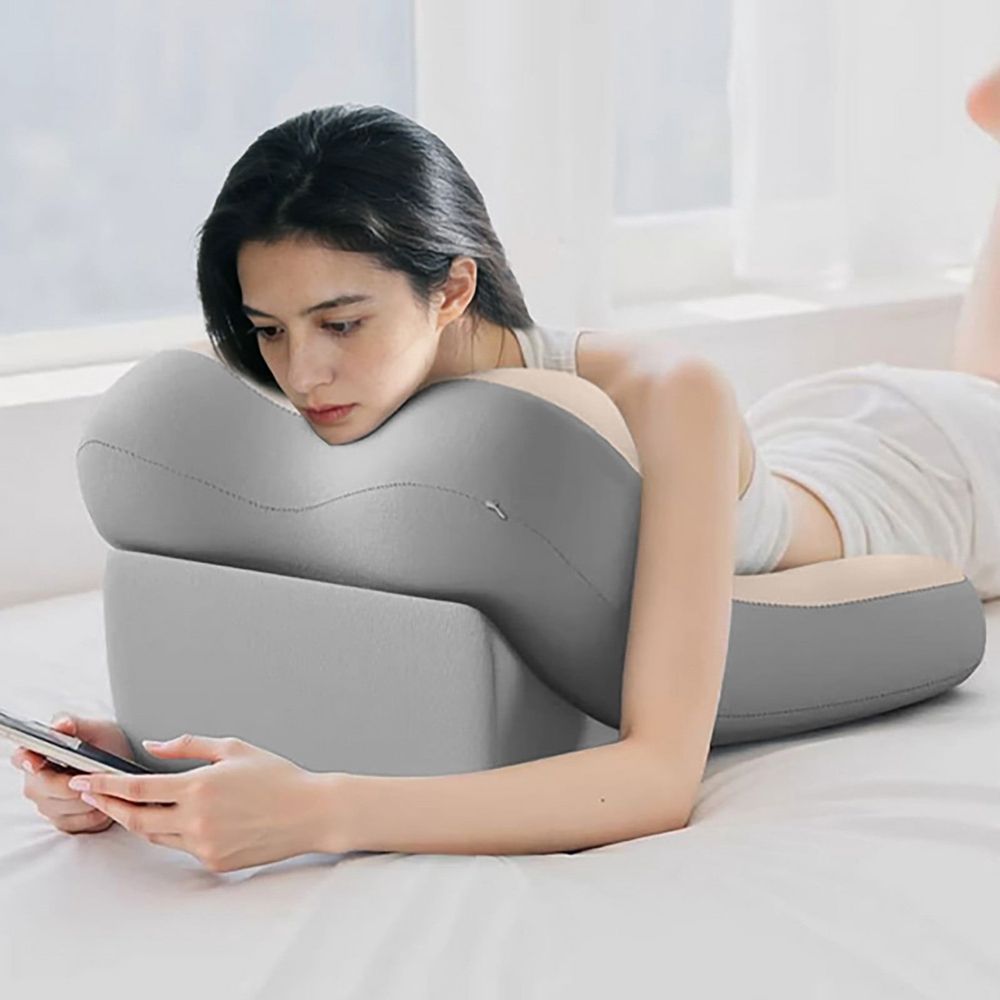 Adjustable Bed Backrest Reading Pillow Grey Beige 58 x 45 x 32cm