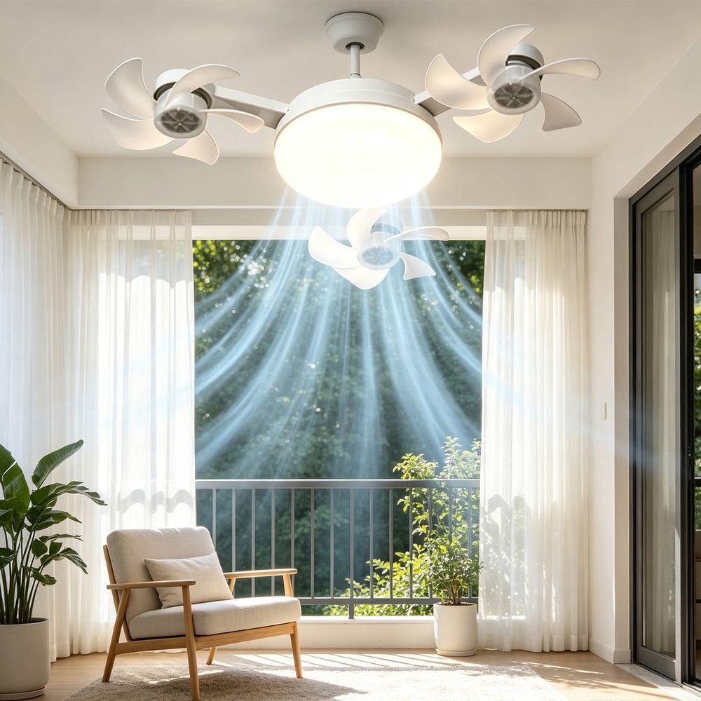 3 Head Ceiling Fan Light E27 with Remote and Dimmable LED