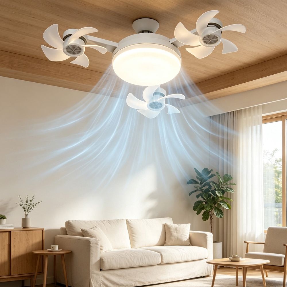 3 Head Ceiling Fan Light E27 with Remote and Dimmable LED
