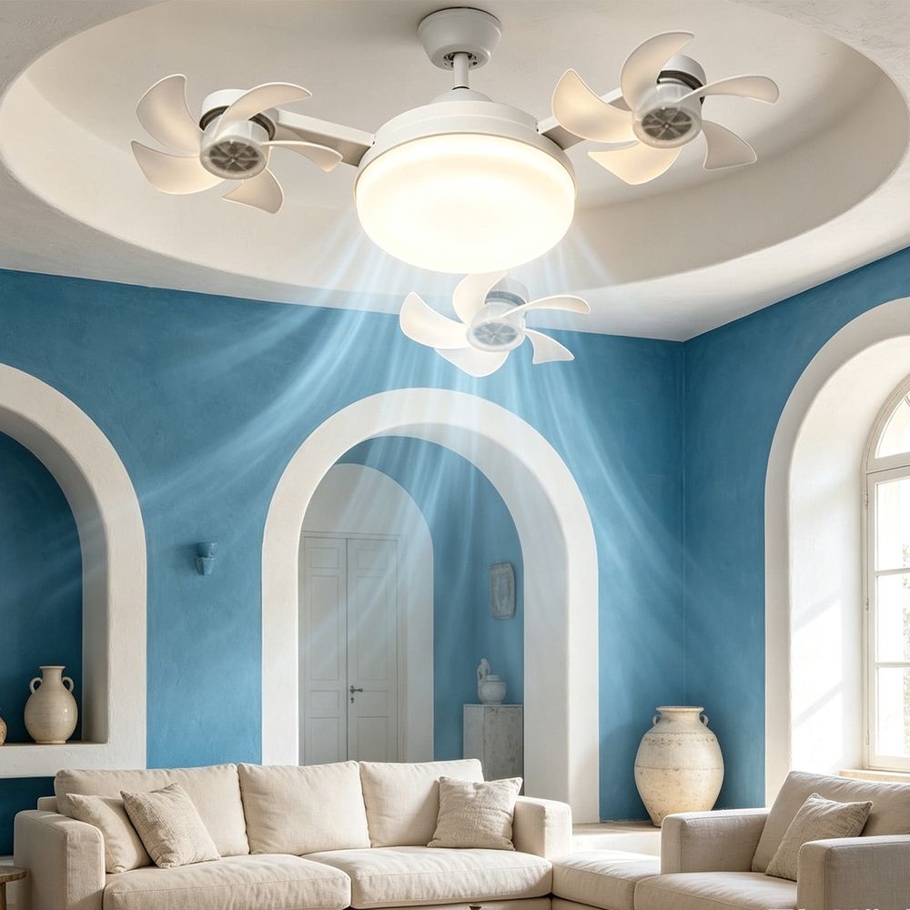 3 Head Ceiling Fan Light E27 with Remote and Dimmable LED