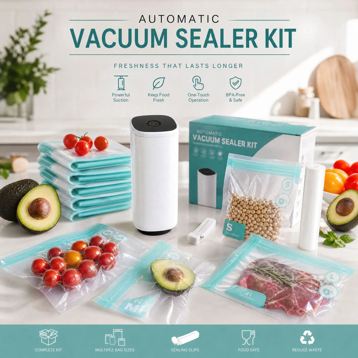 Carla Home Handheld Vacuum Sealer with 10 Bags White