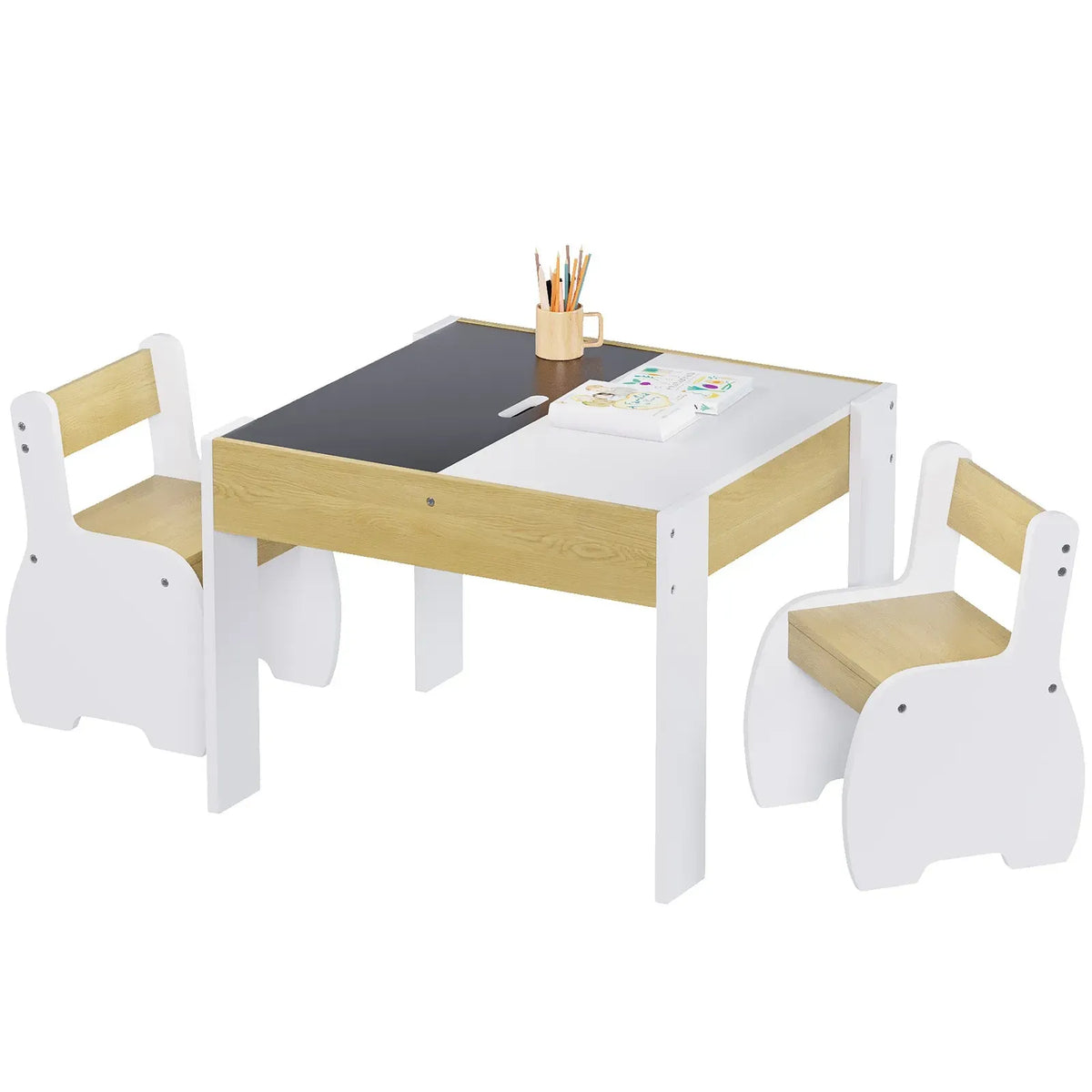 Kids Table and Chairs Set 3 Piece with Storage White