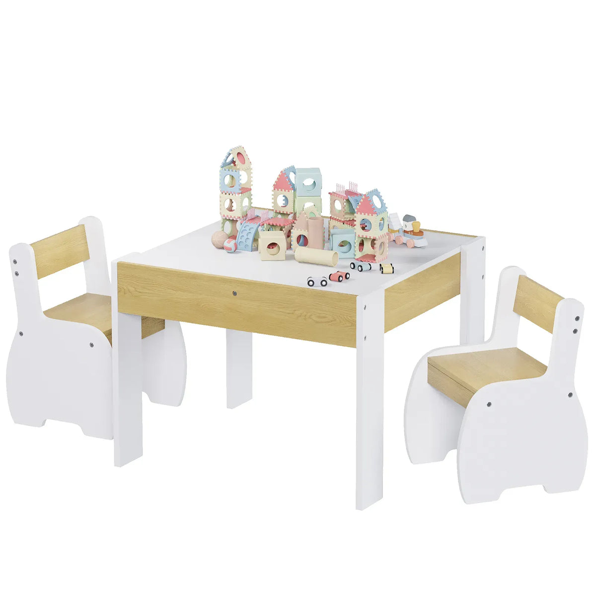Kids Table and Chairs Set 3 Piece with Storage White