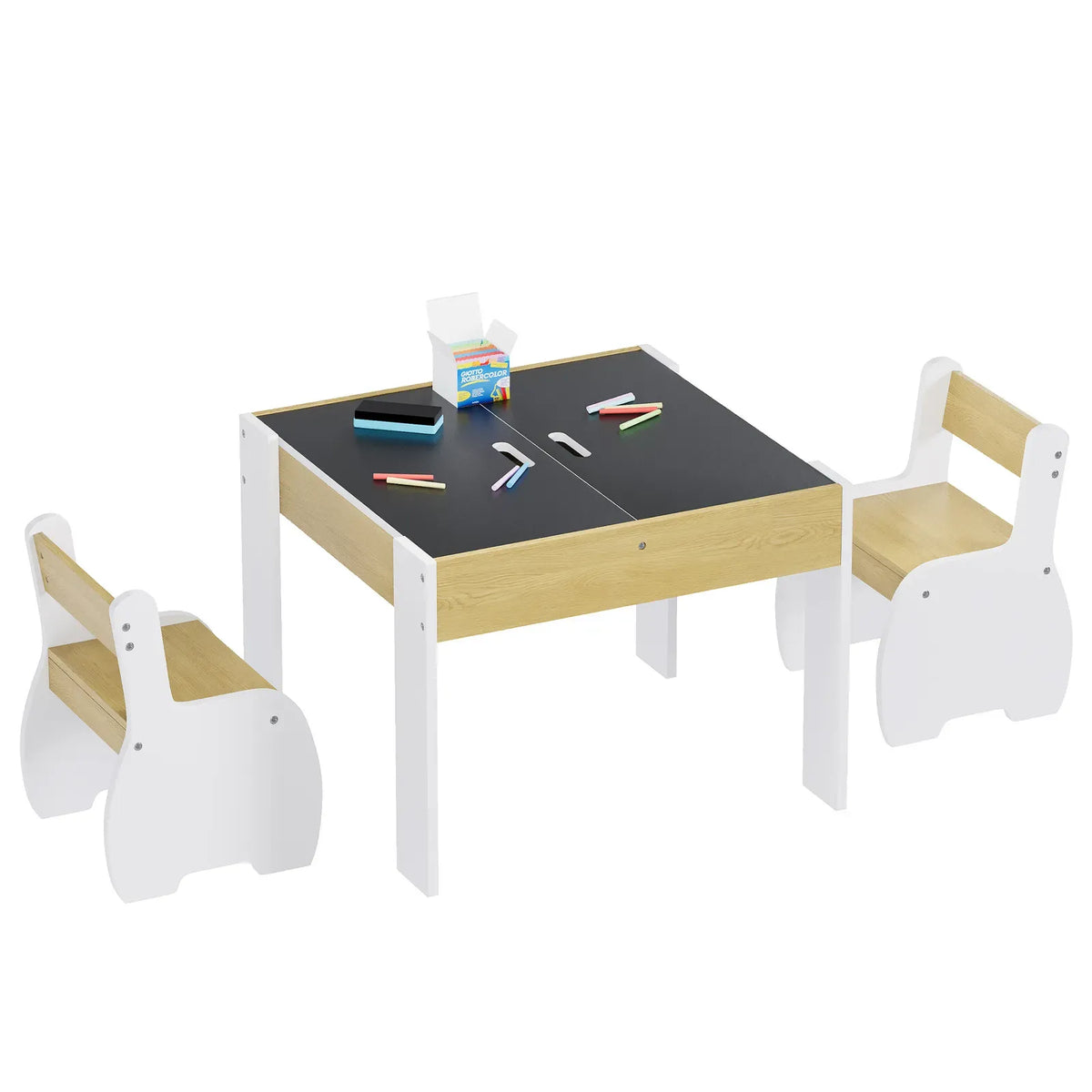 Kids Table and Chairs Set 3 Piece with Storage White