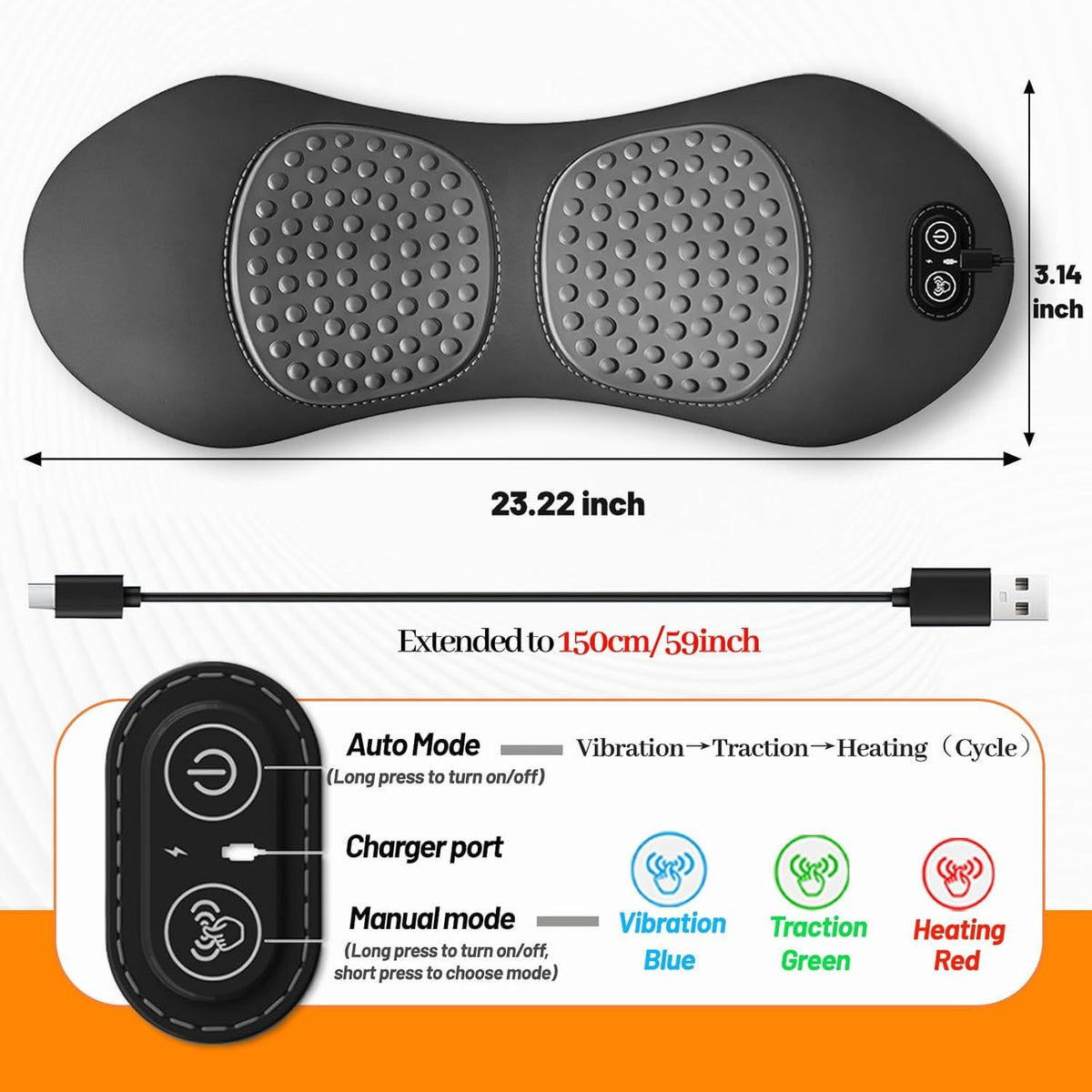 3 in 1 Electric Lumbar Massager with Heat and Vibration