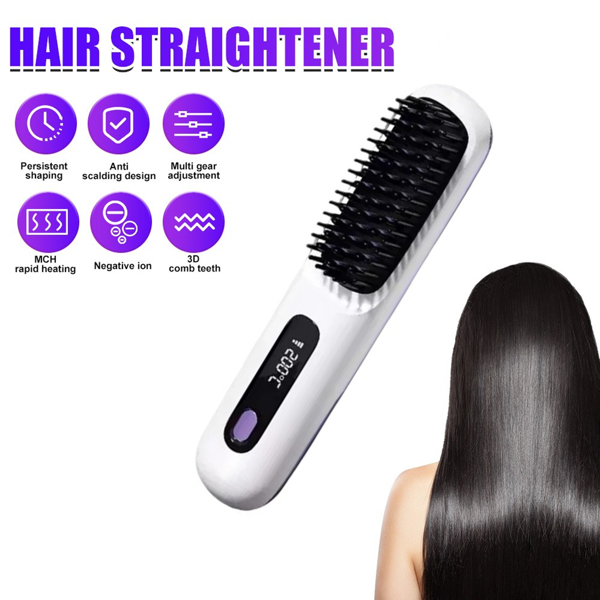 Cordless Hair Straightener Brush Rechargeable White