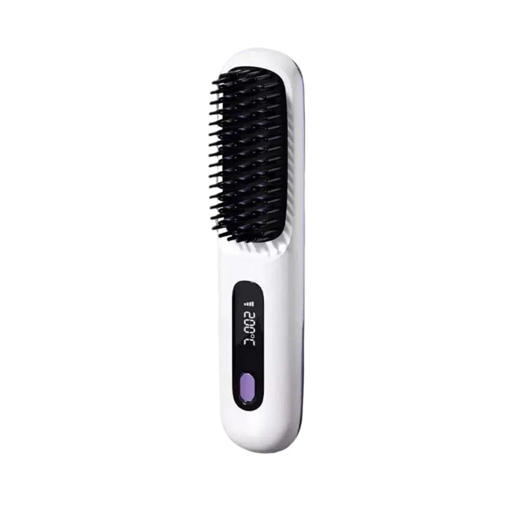 Cordless Hair Straightener Brush Rechargeable White