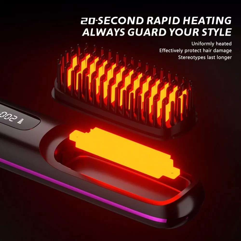 Cordless Hair Straightener Brush Rechargeable White