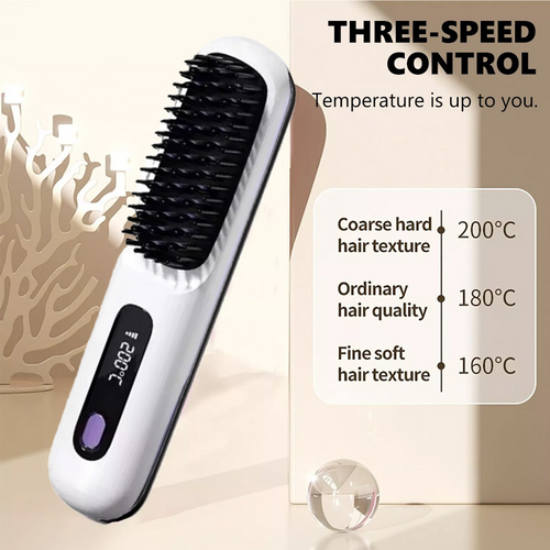 Cordless Hair Straightener Brush Rechargeable White