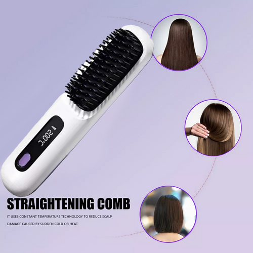 Cordless Hair Straightener Brush Rechargeable White