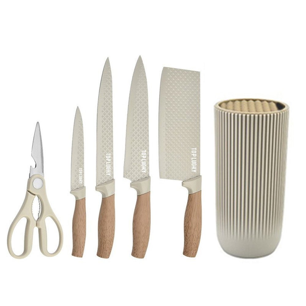 Kitchen Knife Set with Block 6 Piece Khaki