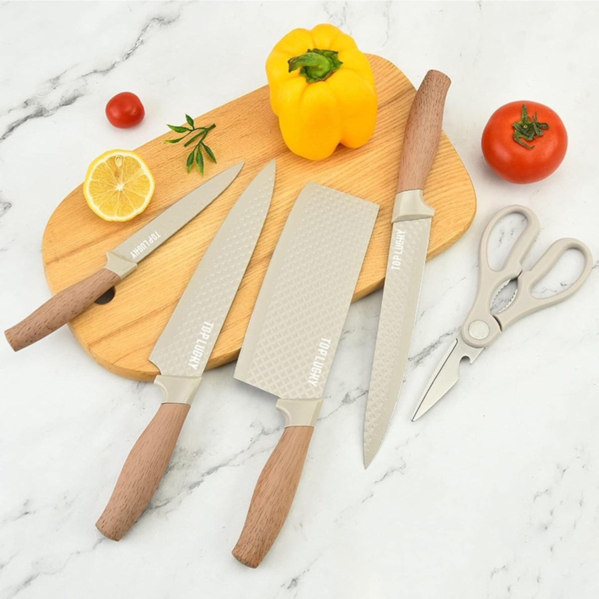 Kitchen Knife Set with Block 6 Piece Khaki