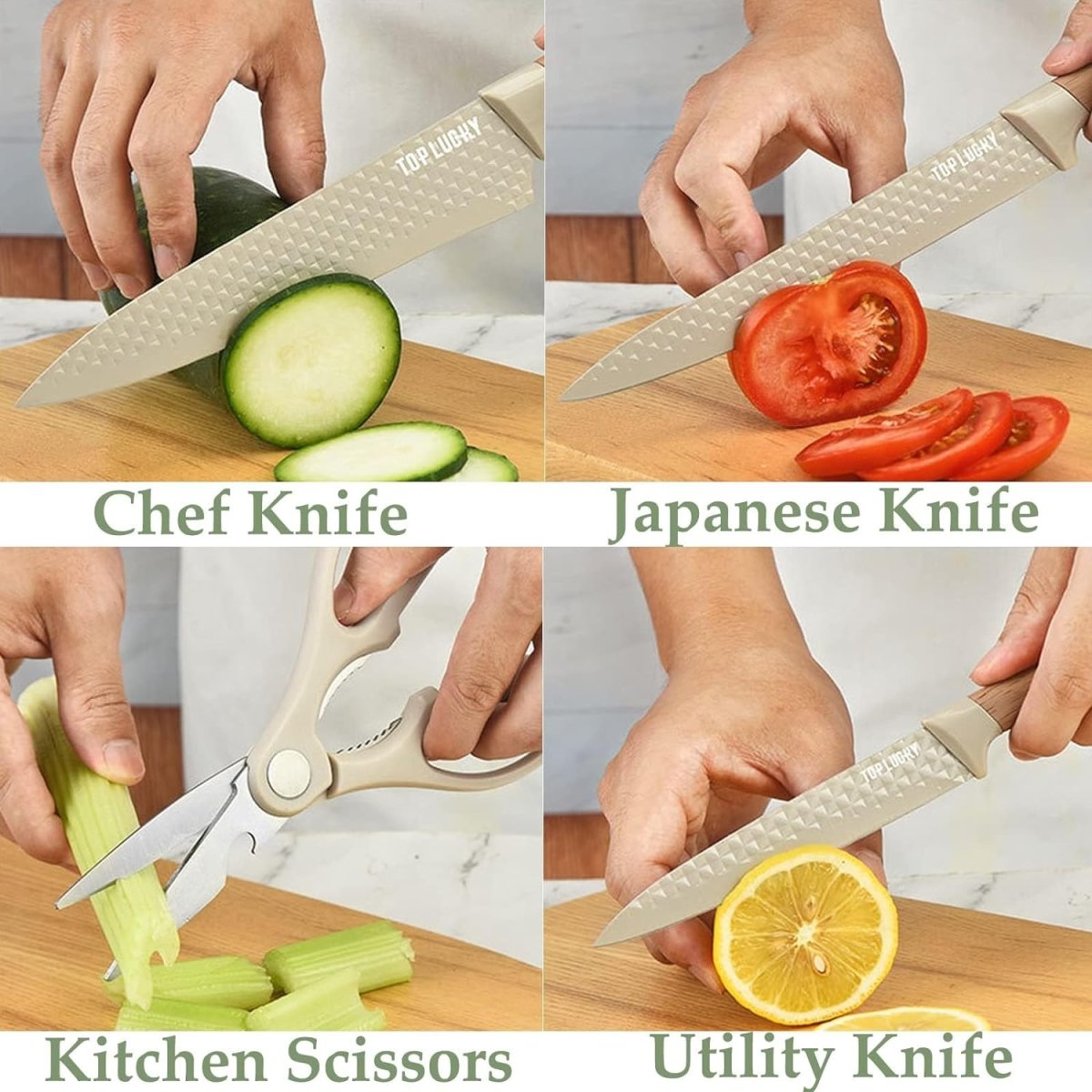 Kitchen Knife Set with Block 6 Piece Khaki
