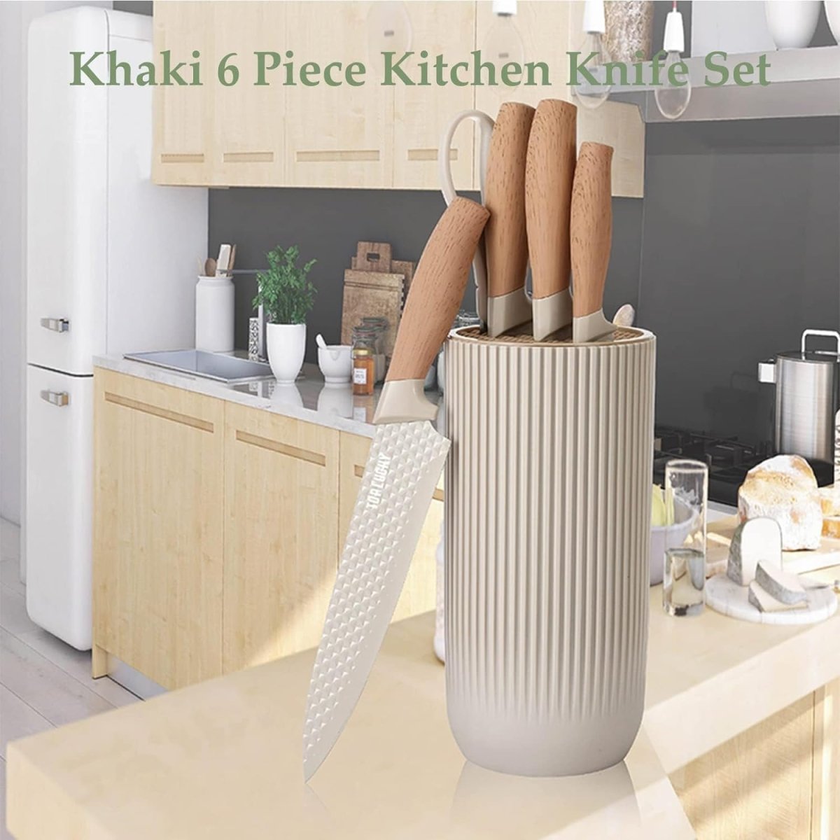 Kitchen Knife Set with Block 6 Piece Khaki