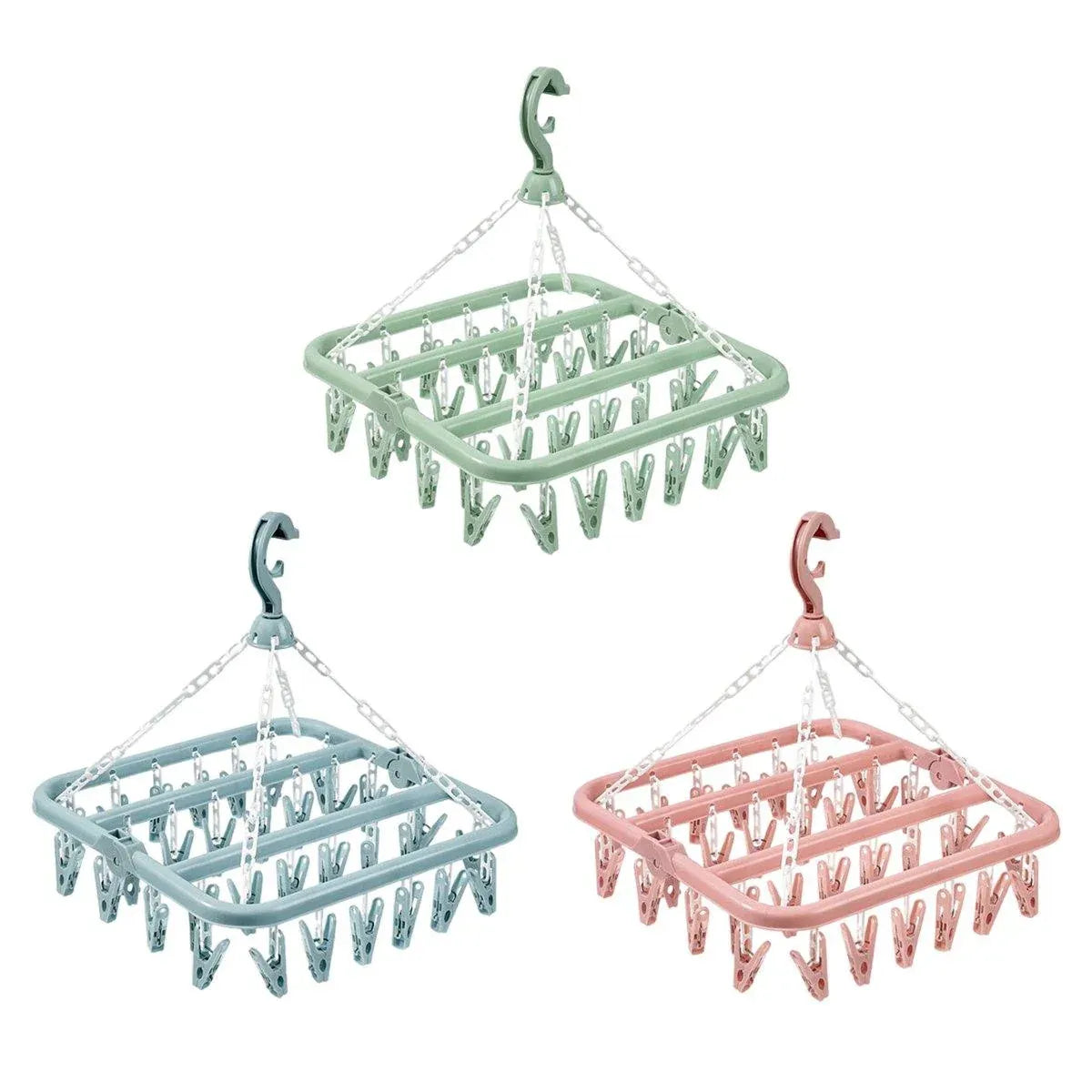 Multi Clip Clothes Drying Rack 3 Pack Blue Green Pink