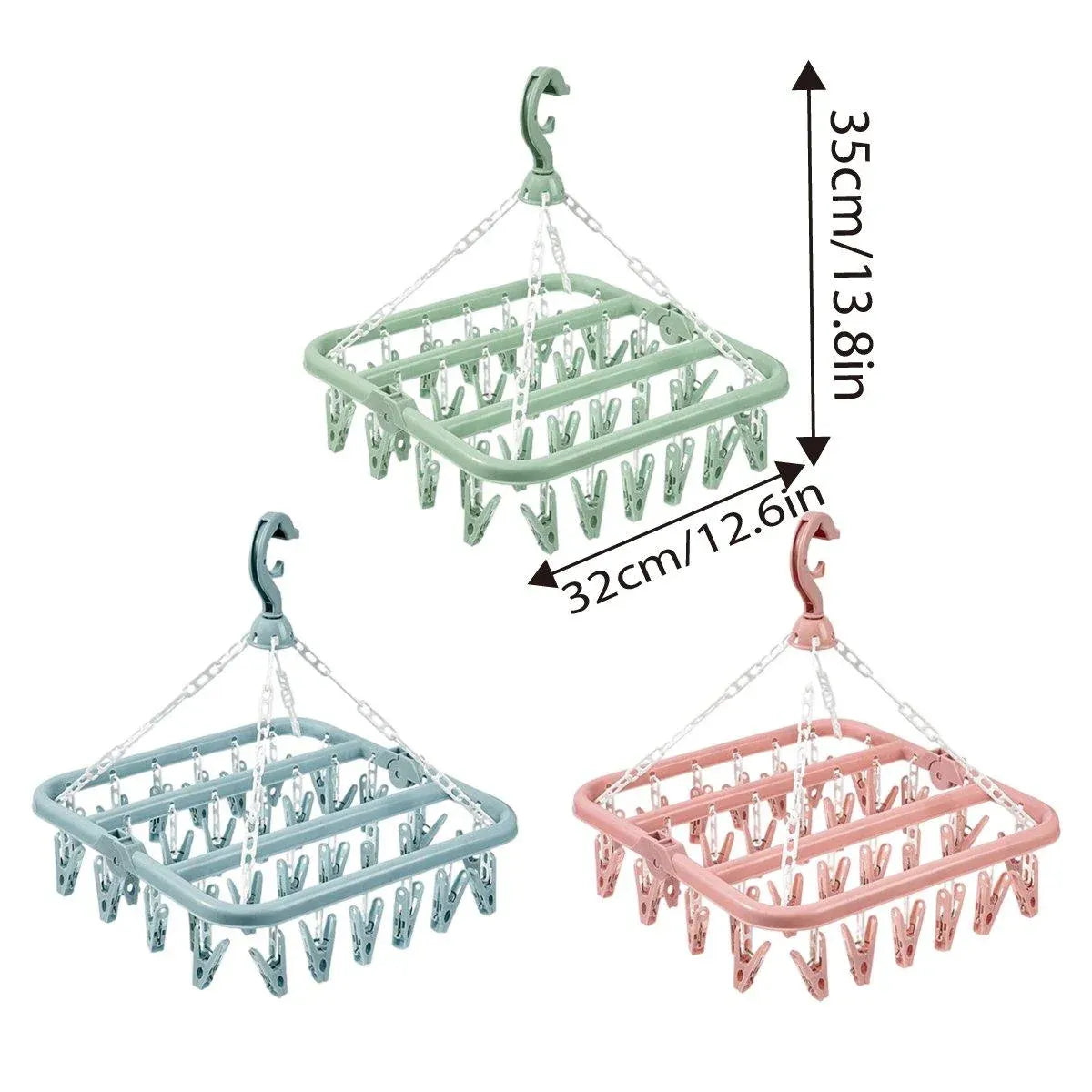 Multi Clip Clothes Drying Rack 3 Pack Blue Green Pink