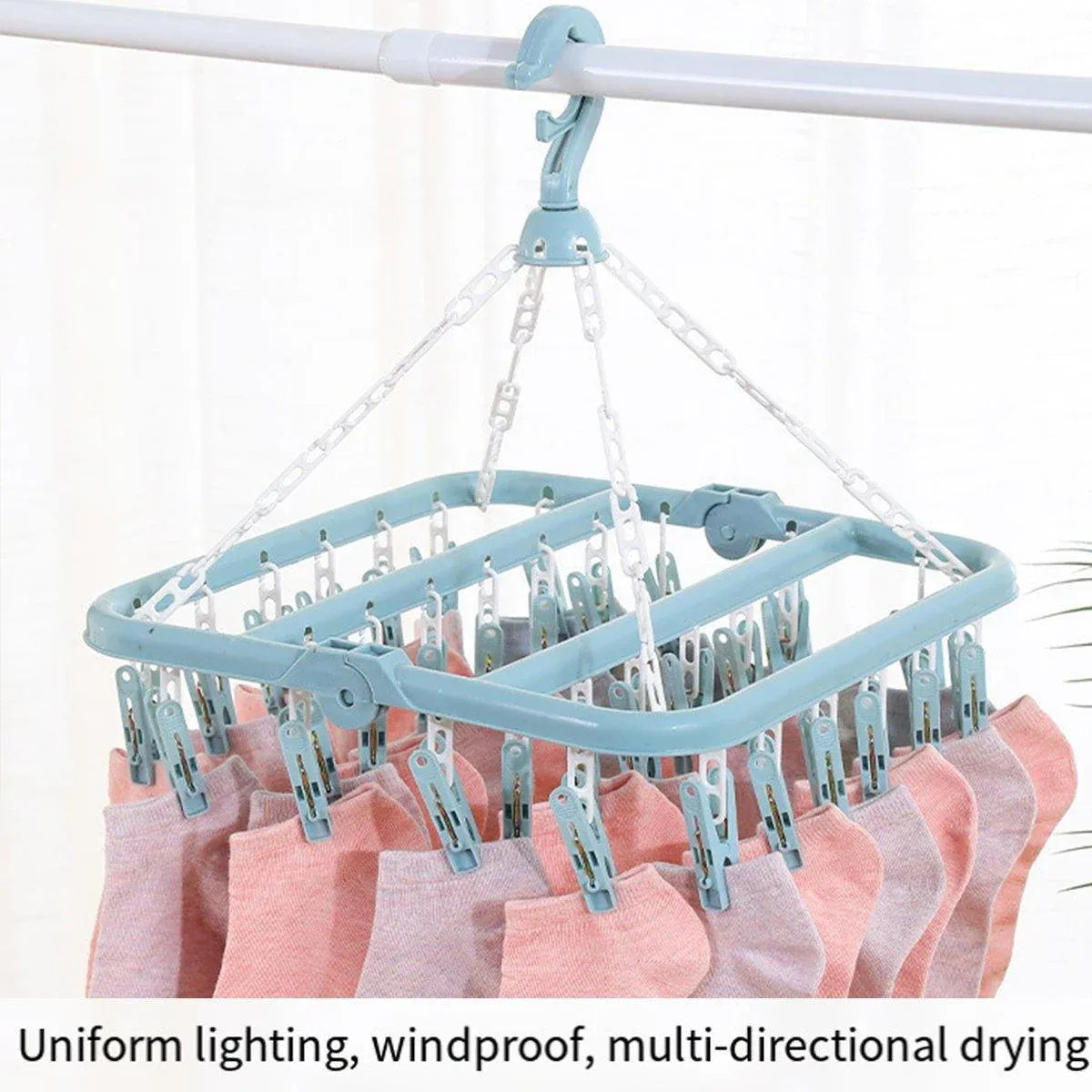 Multi Clip Clothes Drying Rack 3 Pack Blue Green Pink