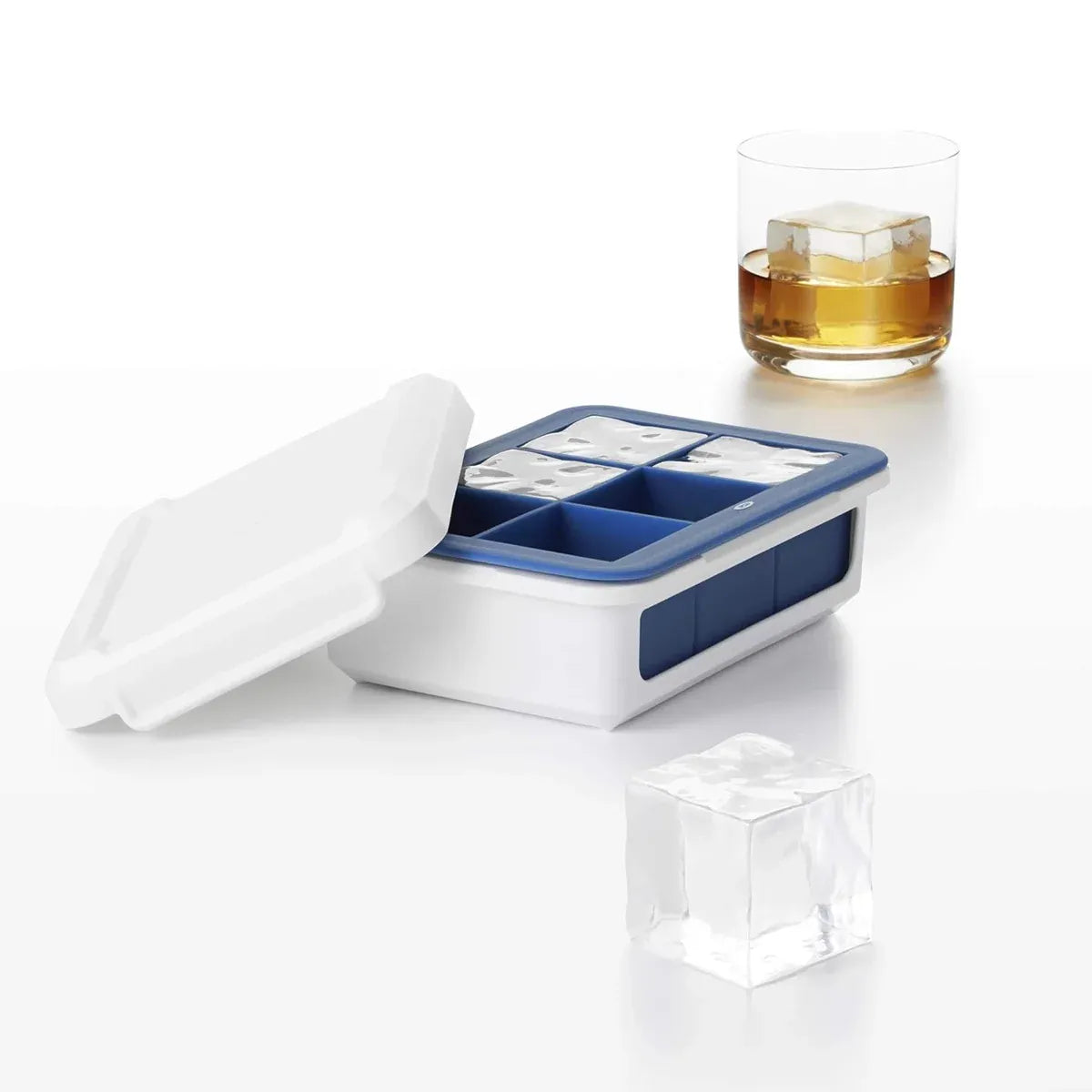 Ice Cube Tray with Lid and Storage Container Blue White