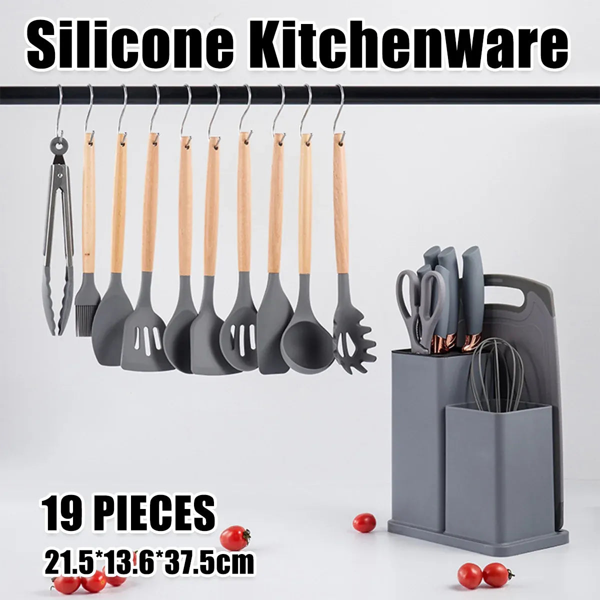 Kitchen Utensil Set with Holder 19 Piece Grey
