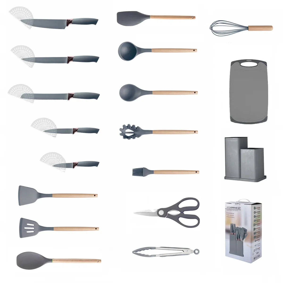 Kitchen Utensil Set with Holder 19 Piece Grey