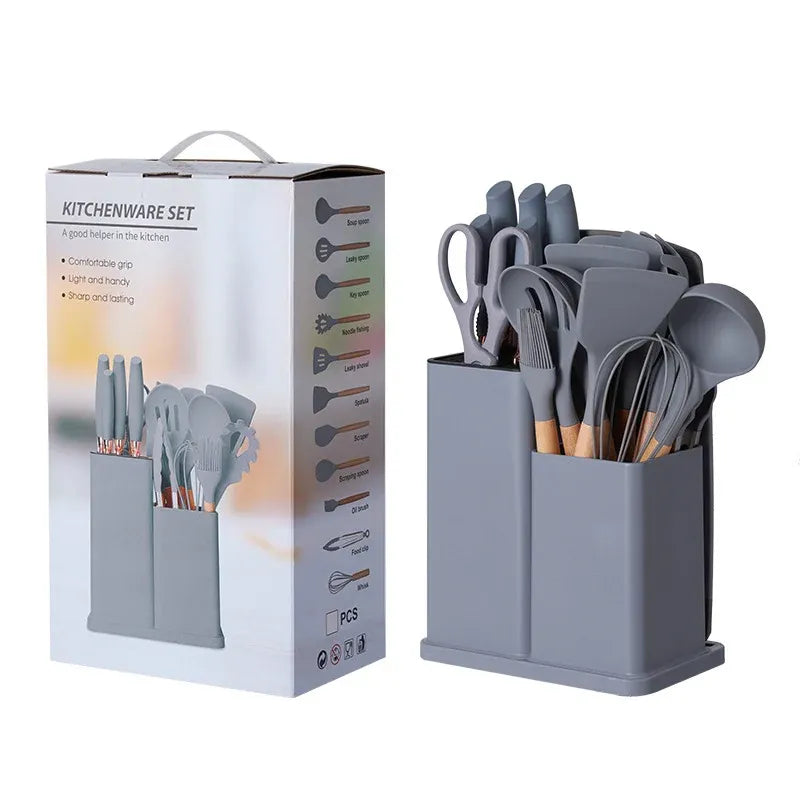 Kitchen Utensil Set with Holder 19 Piece Grey