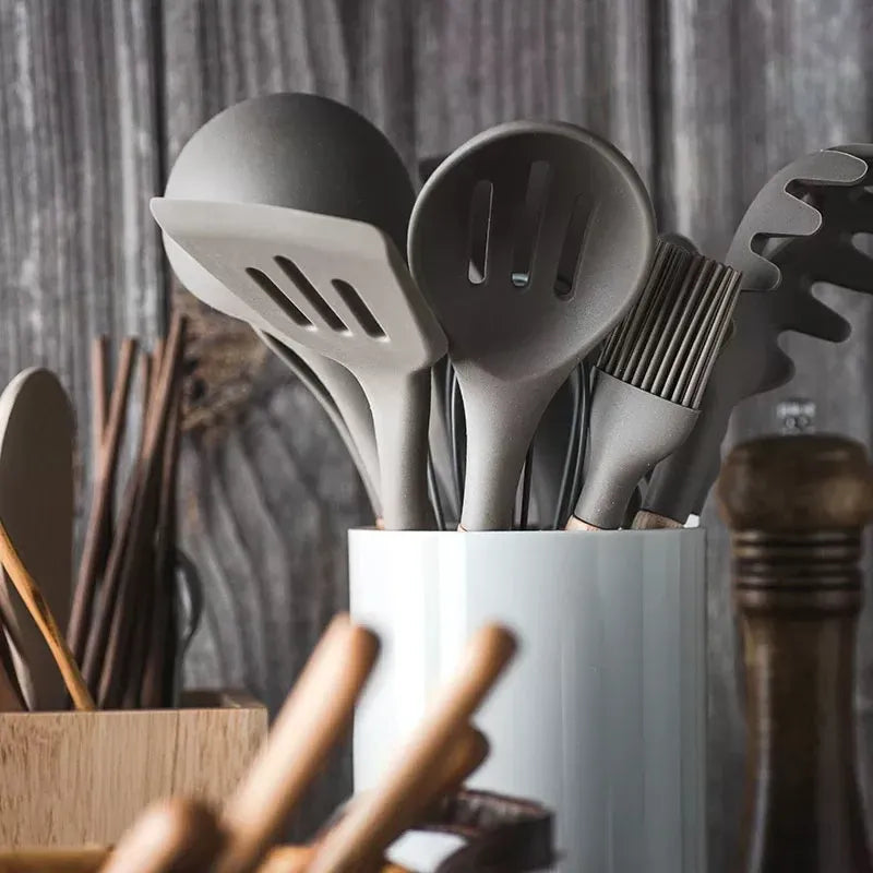 Kitchen Utensil Set with Holder 19 Piece Grey