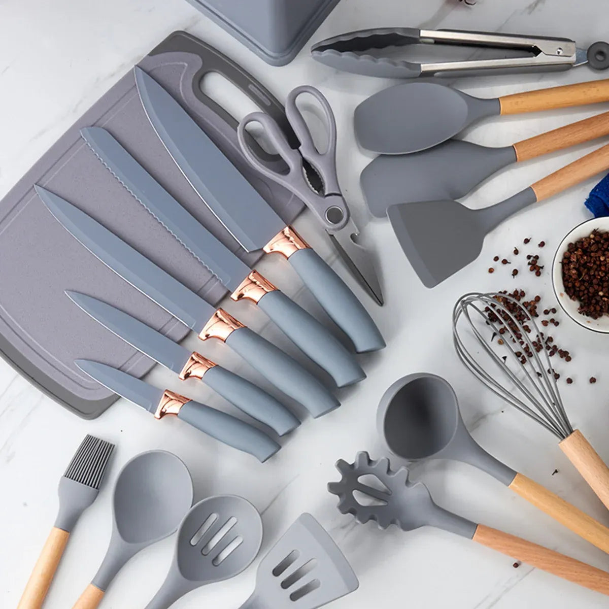 Kitchen Utensil Set with Holder 19 Piece Grey