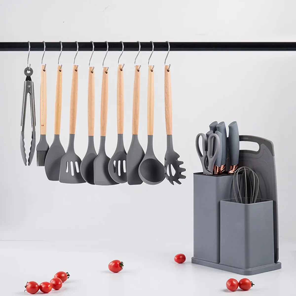 Kitchen Utensil Set with Holder 19 Piece Grey