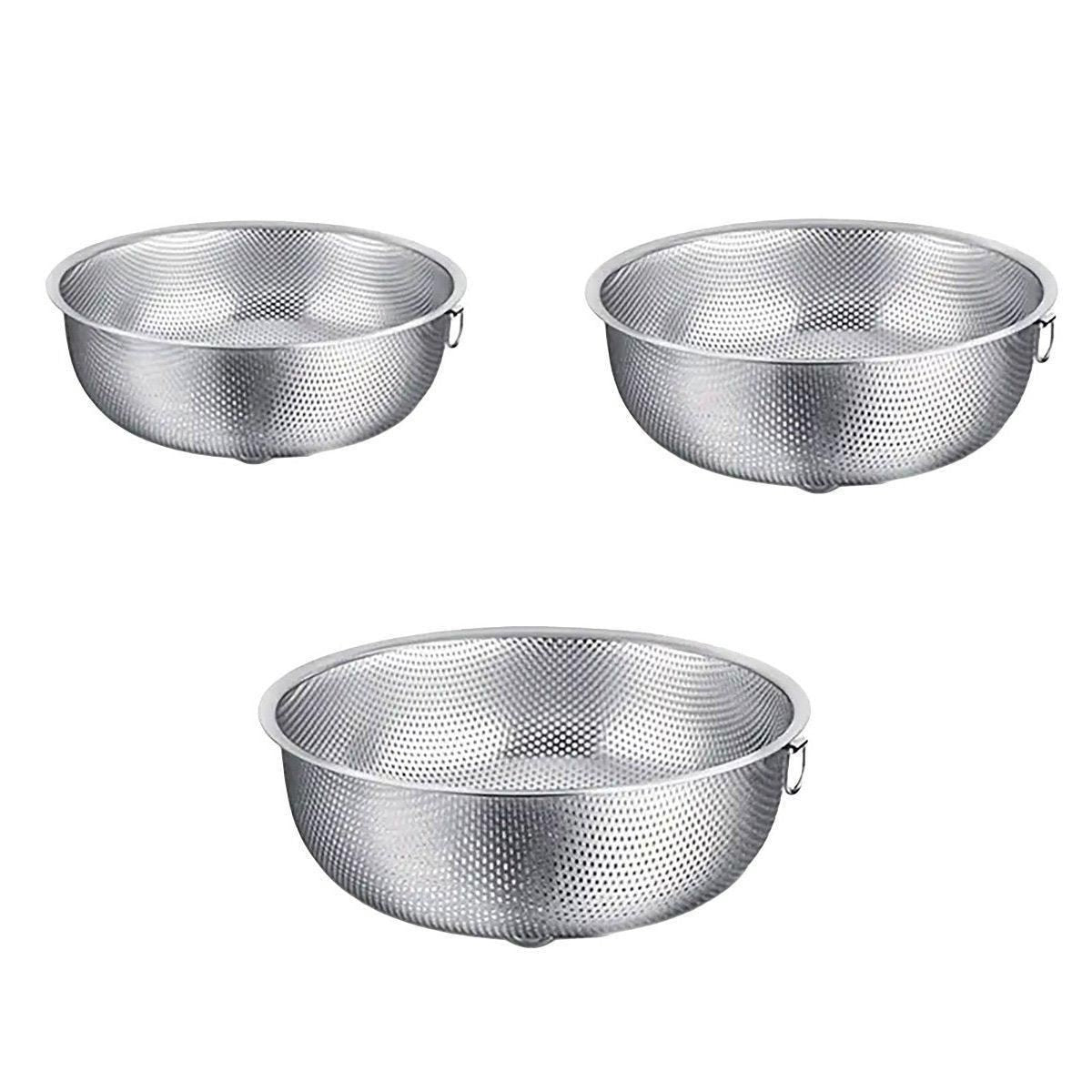 Perforated Colander Drain Basket Set 3 Piece