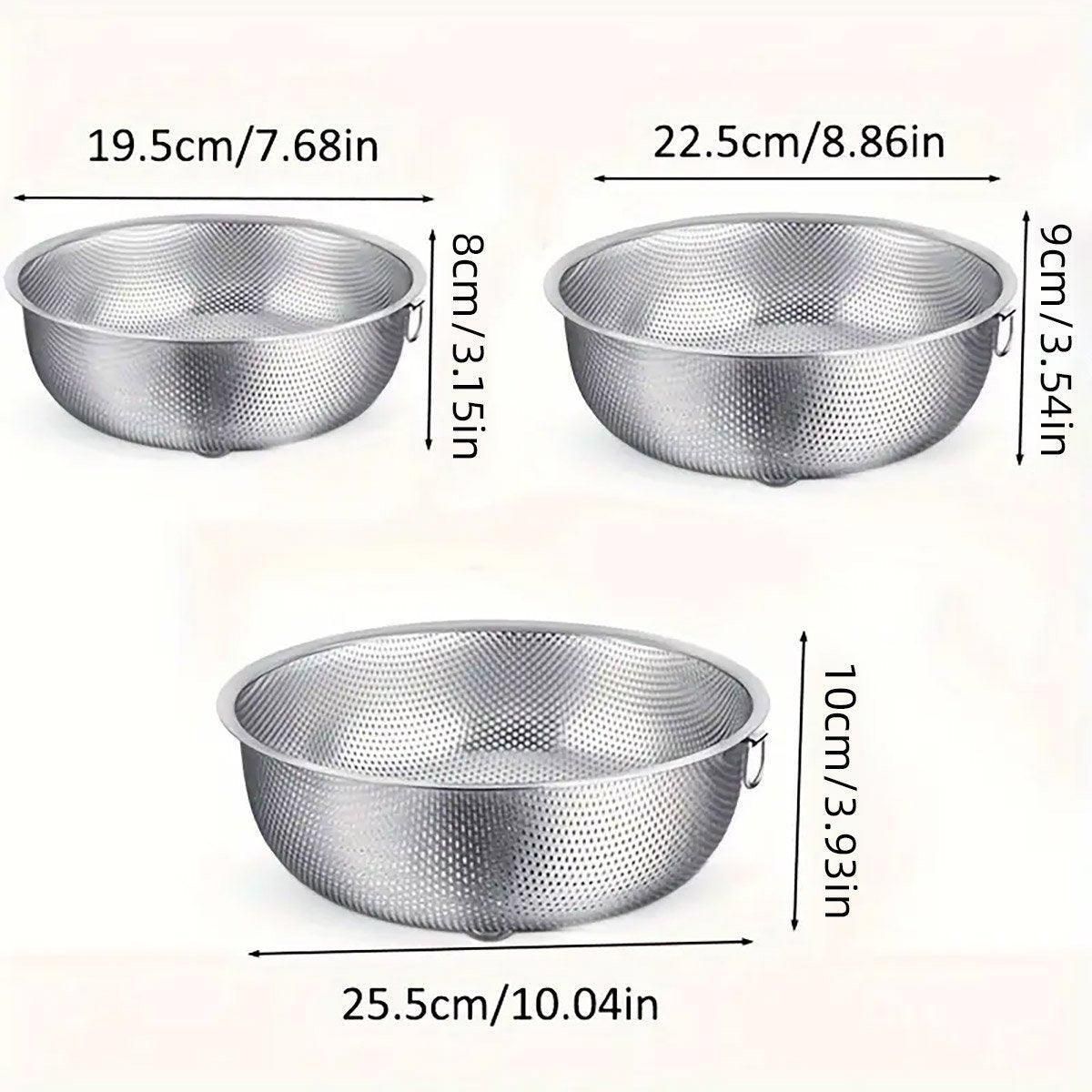 Perforated Colander Drain Basket Set 3 Piece