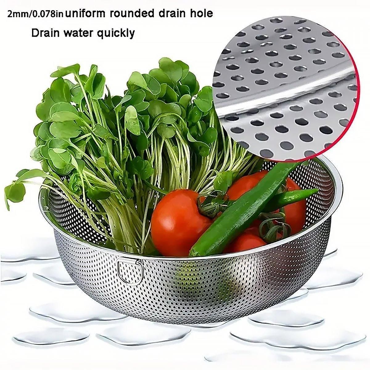 Perforated Colander Drain Basket Set 3 Piece