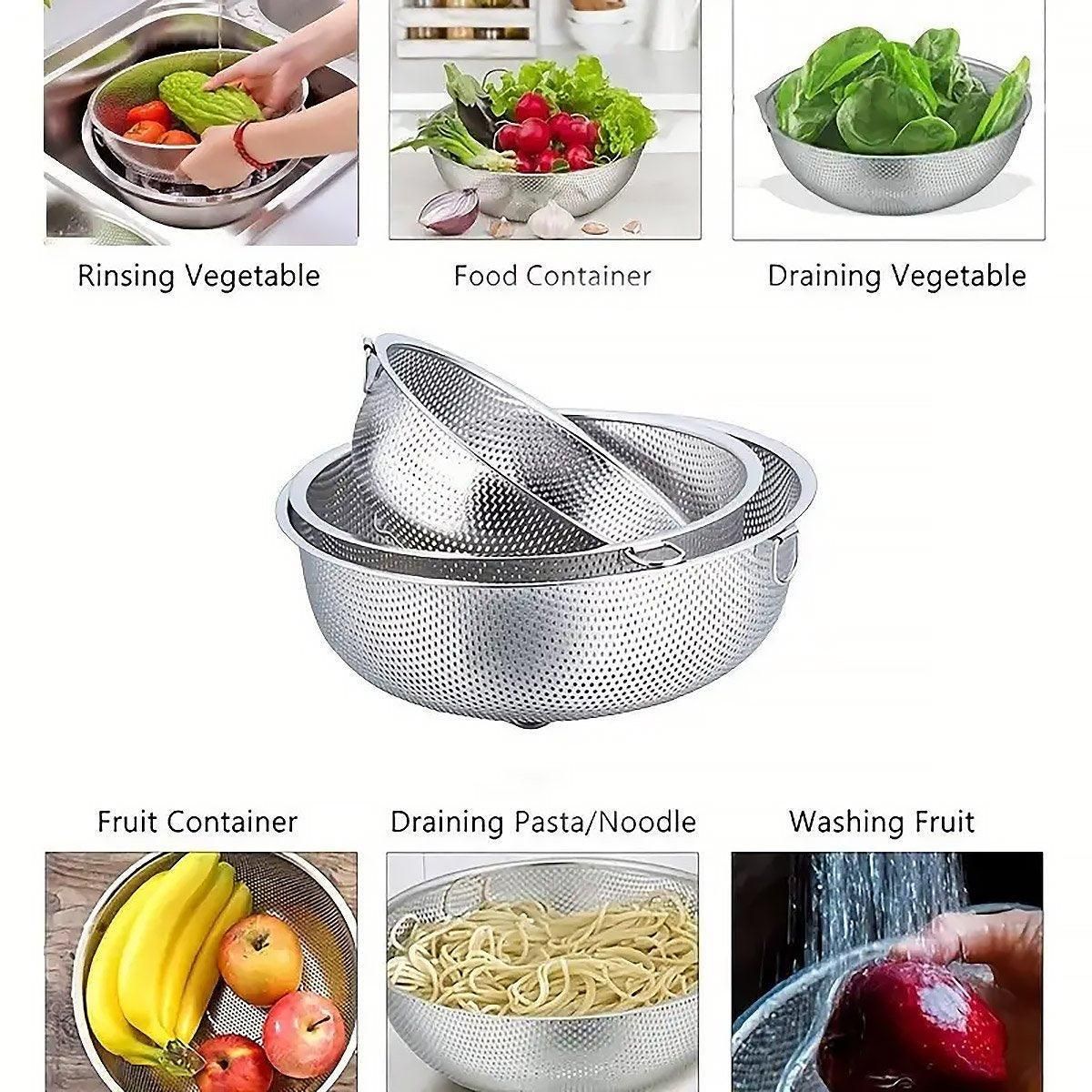 Perforated Colander Drain Basket Set 3 Piece