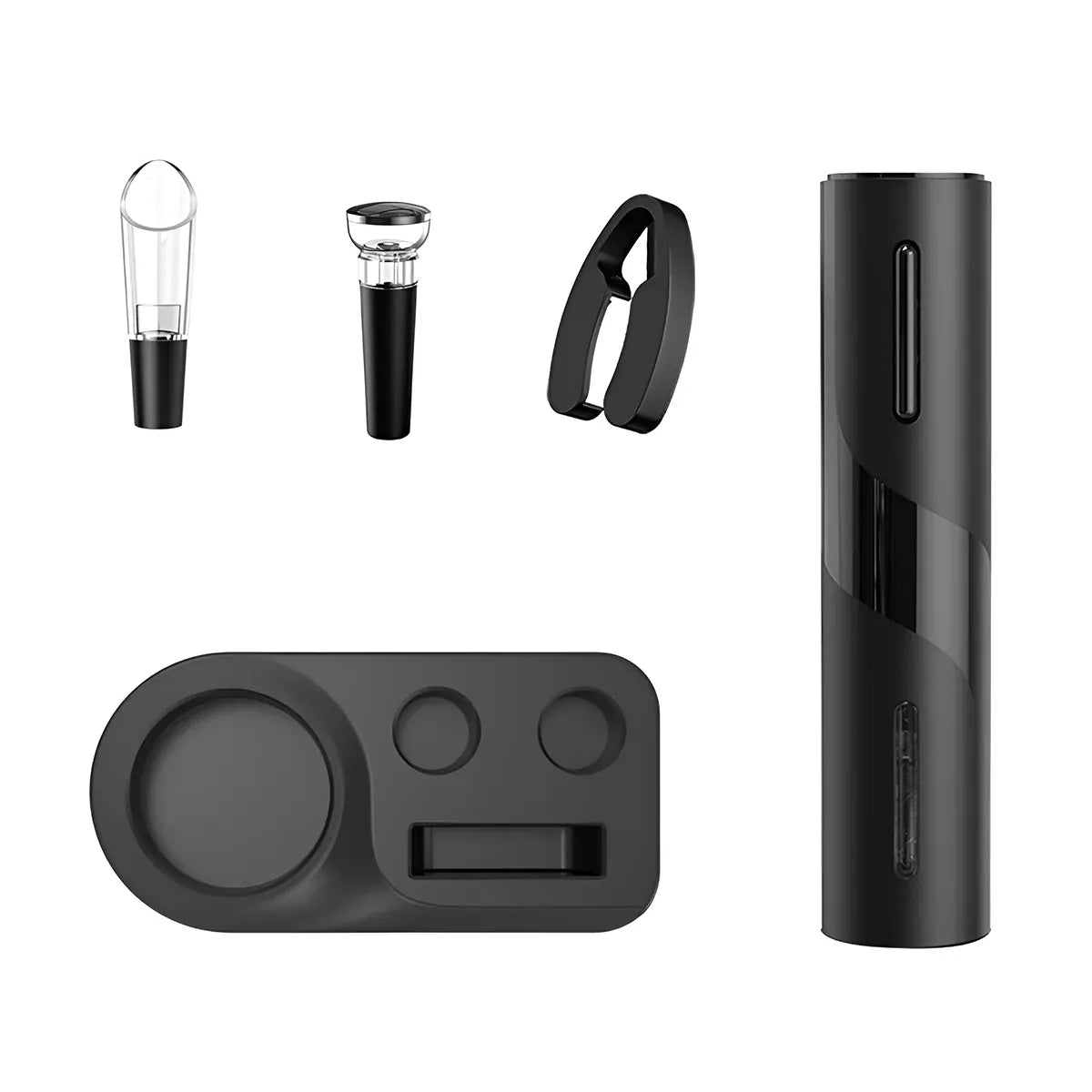 Electric Wine Opener Set with Aerator and Stopper Black