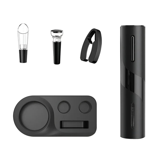 Electric Wine Opener Set with Aerator and Stopper Black