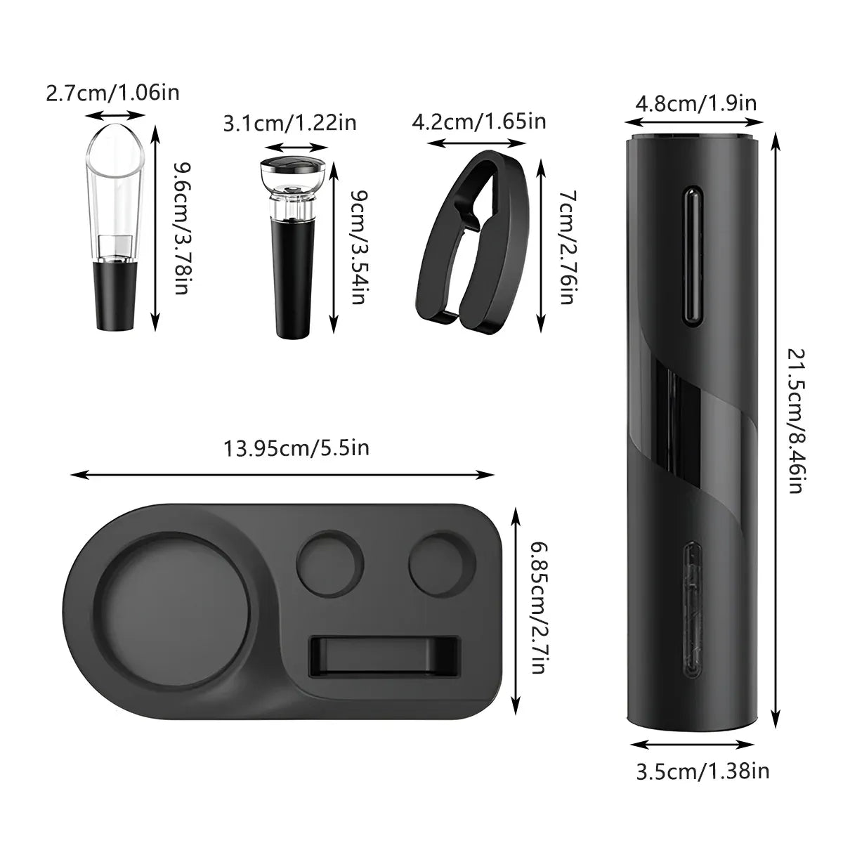 Electric Wine Opener Set with Aerator and Stopper Black