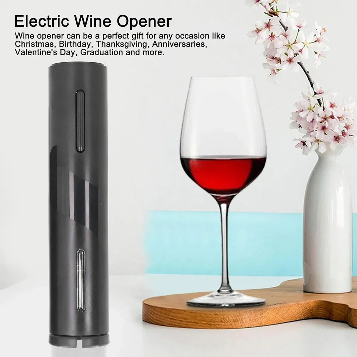 Electric Wine Opener Set with Aerator and Stopper Black