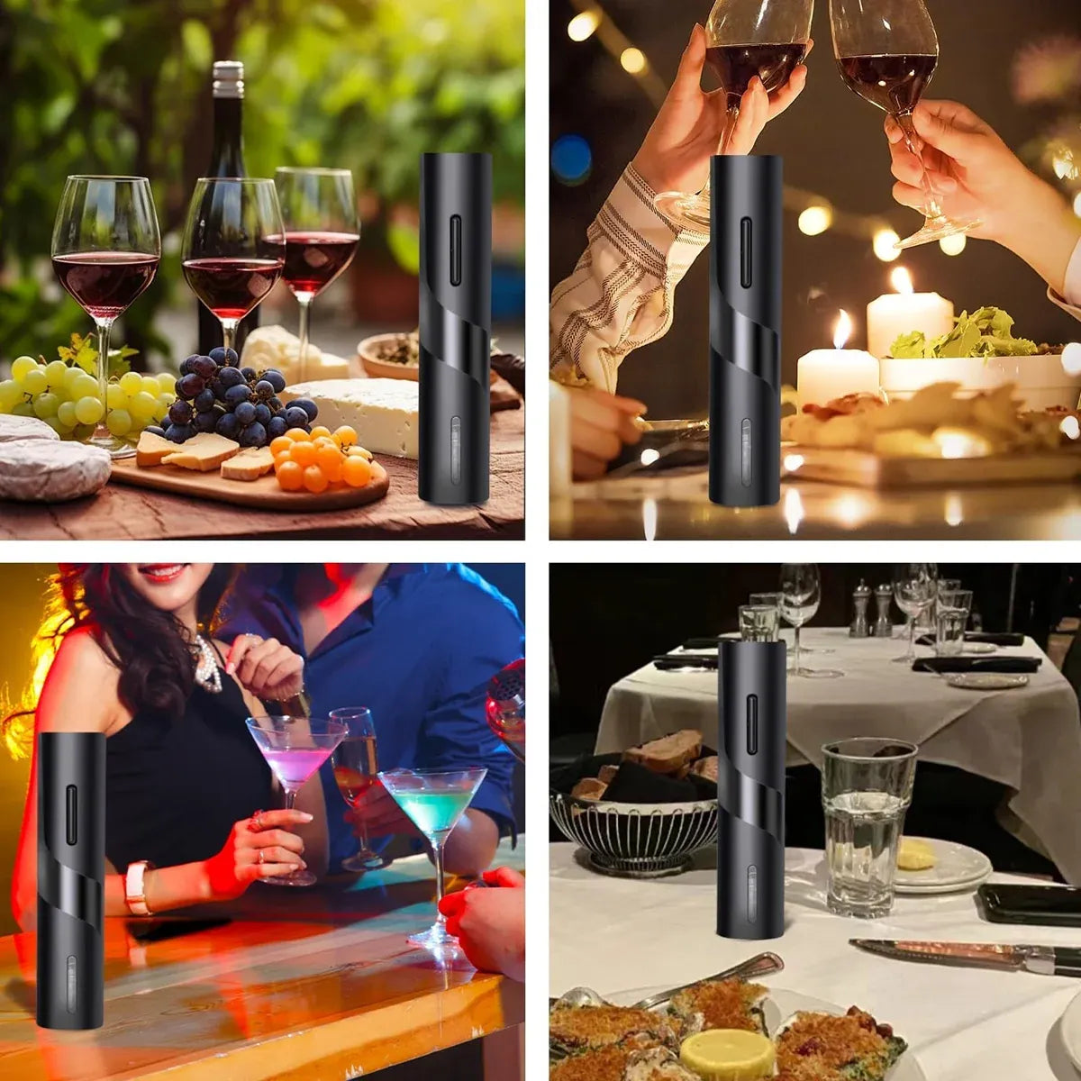 Electric Wine Opener Set with Aerator and Stopper Black