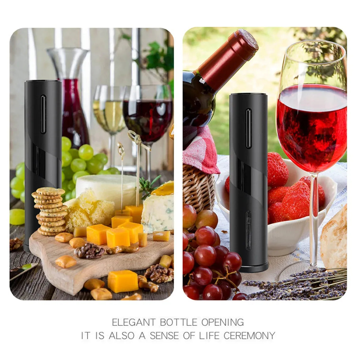 Electric Wine Opener Set with Aerator and Stopper Black