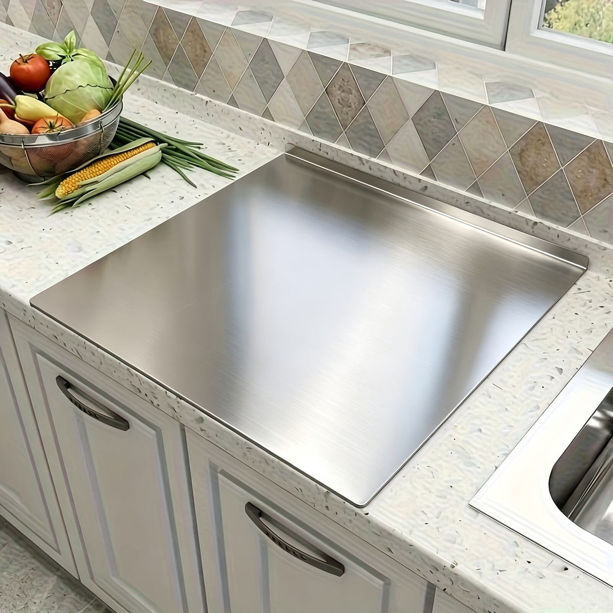 Stainless Steel Chopping Board with Raised Edge 40 x 30cm