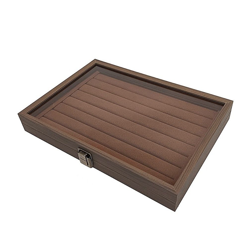 Wood Grain Jewellery Box with Glass Lid Brown