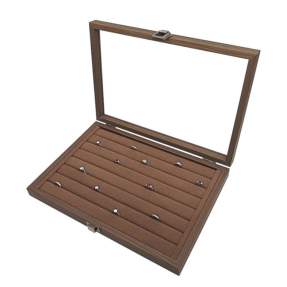 Wood Grain Jewellery Box with Glass Lid Brown