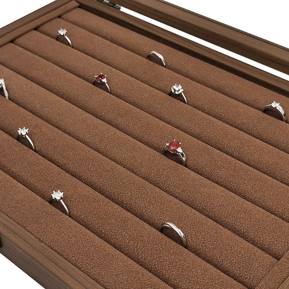 Wood Grain Jewellery Box with Glass Lid Brown