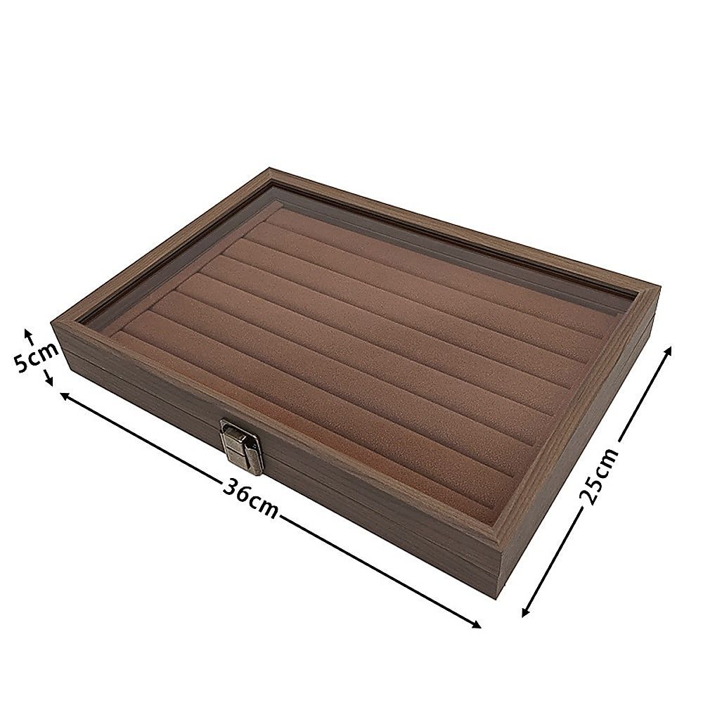 Wood Grain Jewellery Box with Glass Lid Brown