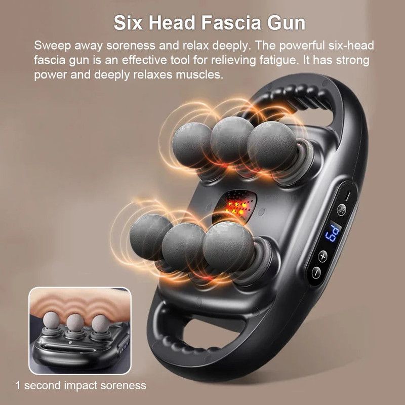 6 Head Massage Gun with LED Touchscreen Black